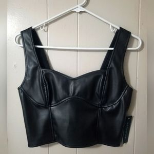 Women's faux leather black top M